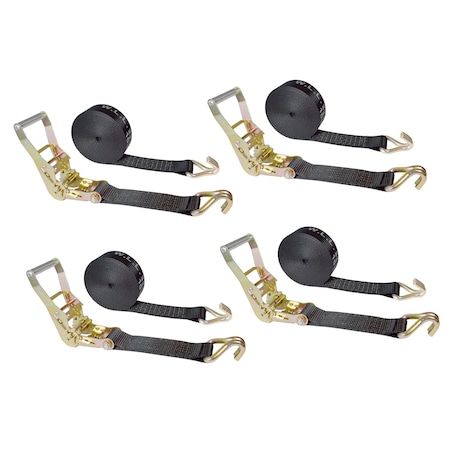 Tie 4 Safe 2 x 30' Ratchet Tie Downs w/ J Wire Hooks, WLL- 3,333 lbs., PK4 RT04C-530-W5-BLK-4